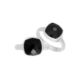 Handmade sterling silver double stone ring with Black Onyx in a modern bezel design